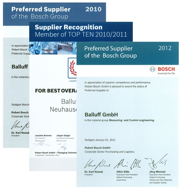Balluff riceve il terzo riconoscimento da Bosch